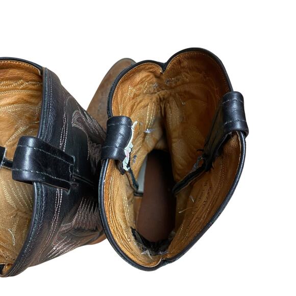 Tony Lama Brown & Black Leather Cowboy Boots Mens 11 D Western Rodeo 6171 - Picture 9 of 10